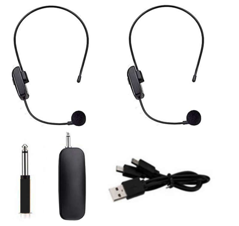 2x Wireless Headset Microphone System - Dual Headsets with Transmitter