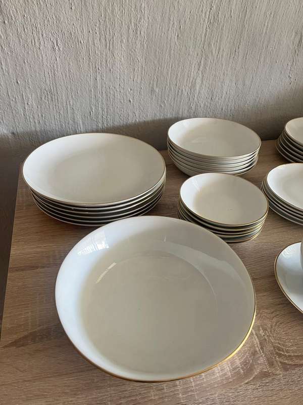 Hutschenreuther 34 - Piece Porcelain Set  Gold Trim  German Vintage
