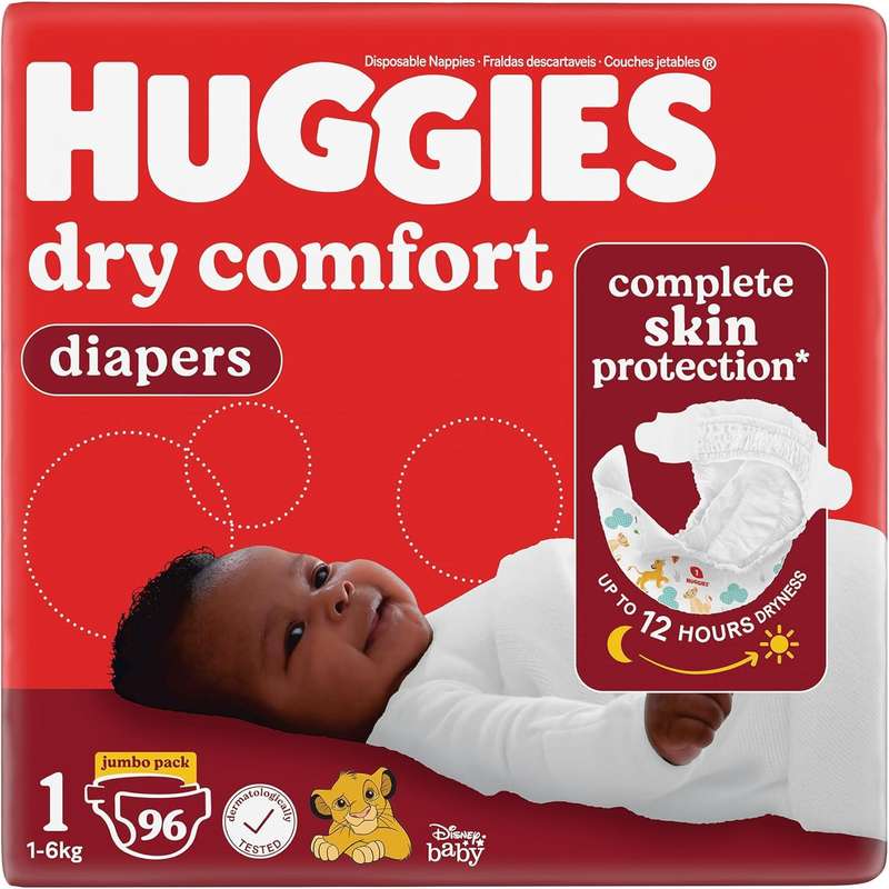 Huggies dry comfort diapers Jumbo pack size 1