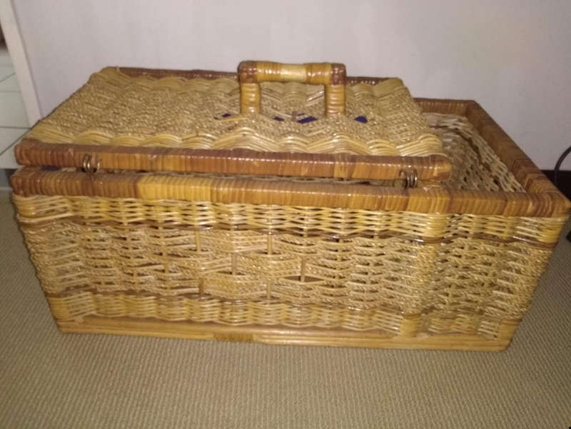 Wicker cane picnic basket