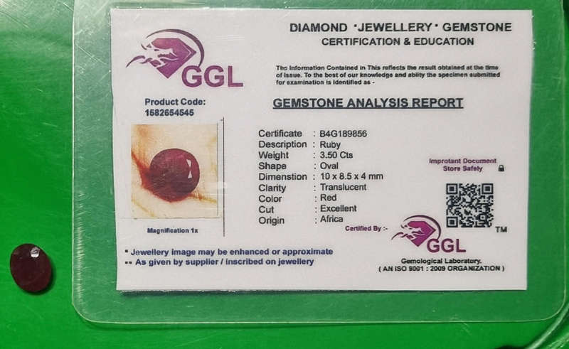 Ruby gemstones with certificate