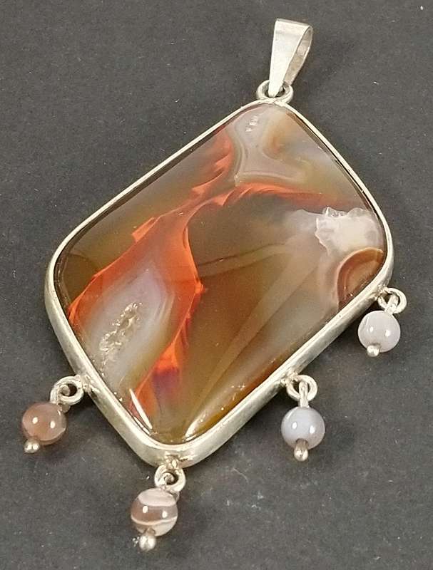 Handcrafted Natural Agate Gemstone Solid Sterling Silver Pendant