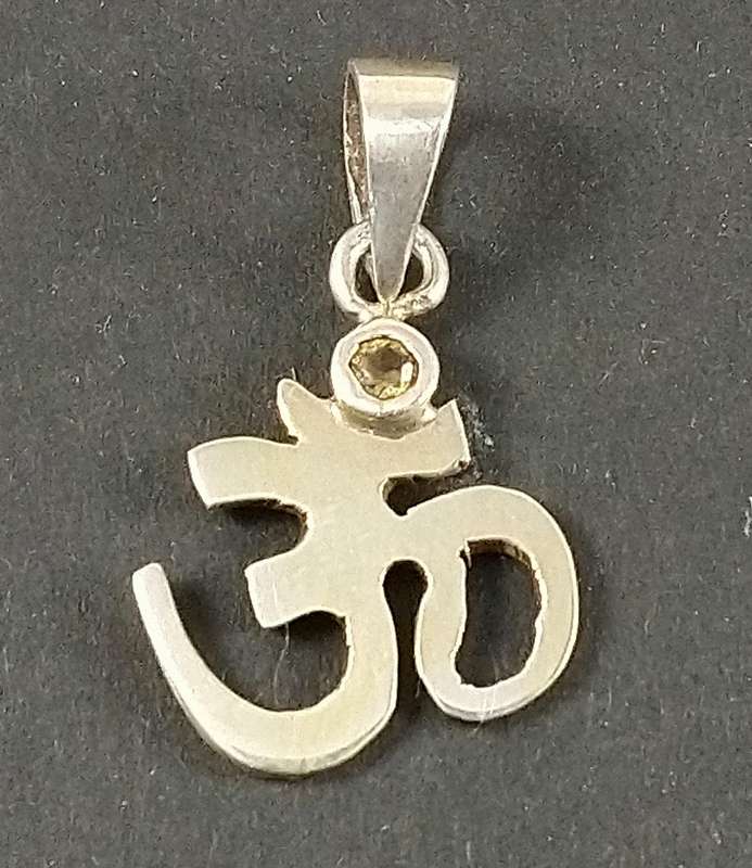 Handcrafted Solid Sterling Silver Om Pendant with Natural Citrine