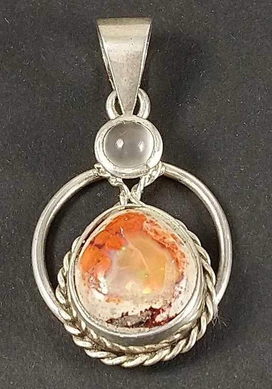 Handcrafted Natural Matrix Opal And Natural Moonstone Gemstone Solid Sterling Silver Pendant