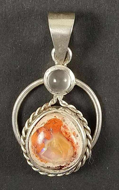 Handcrafted Natural Matrix Opal And Natural Moonstone Gemstone Solid Sterling Silver Pendant