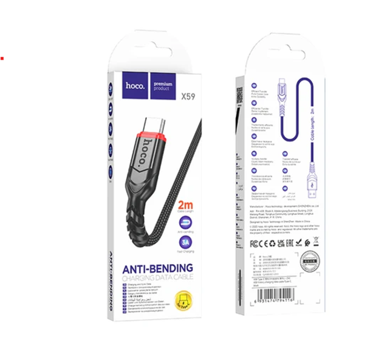USB-C Fast Charging Data Cable 3A USB-A To USB-C 2 Meter Cable-hoco.-X59
