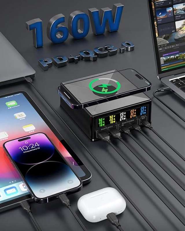 160W Wireless Super Fast Multi-Port Desktop Charging Station