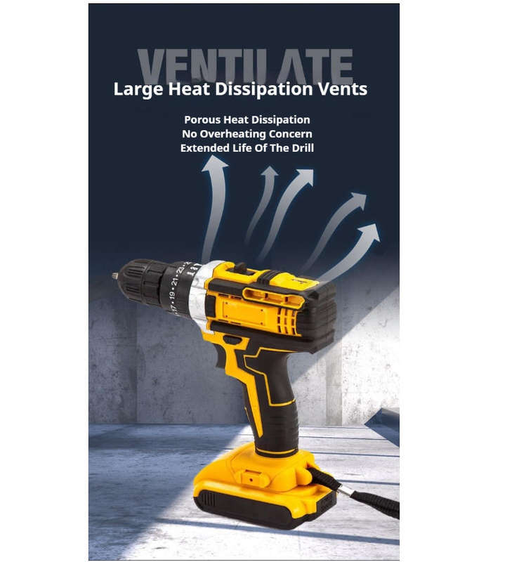 LDZ-001 21V Cordless Power Drill-2 Batteries, 25+3 Torque, 3/8" Chuck