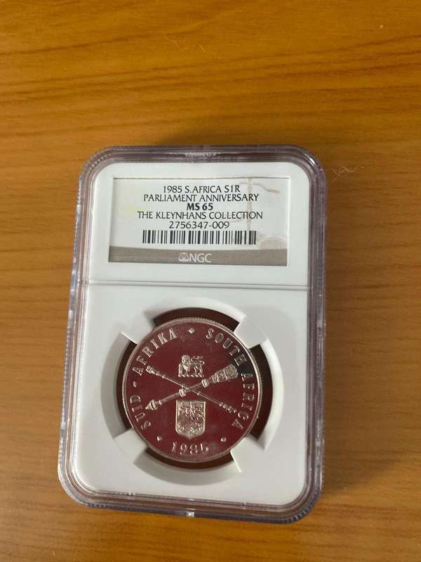 1985 South Africa 1 Rand Parliament Anniversary  NGC MS65  Kleynhans Collection