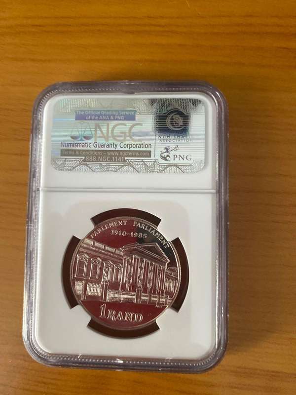 1985 South Africa 1 Rand Parliament Anniversary  NGC MS65  Kleynhans Collection