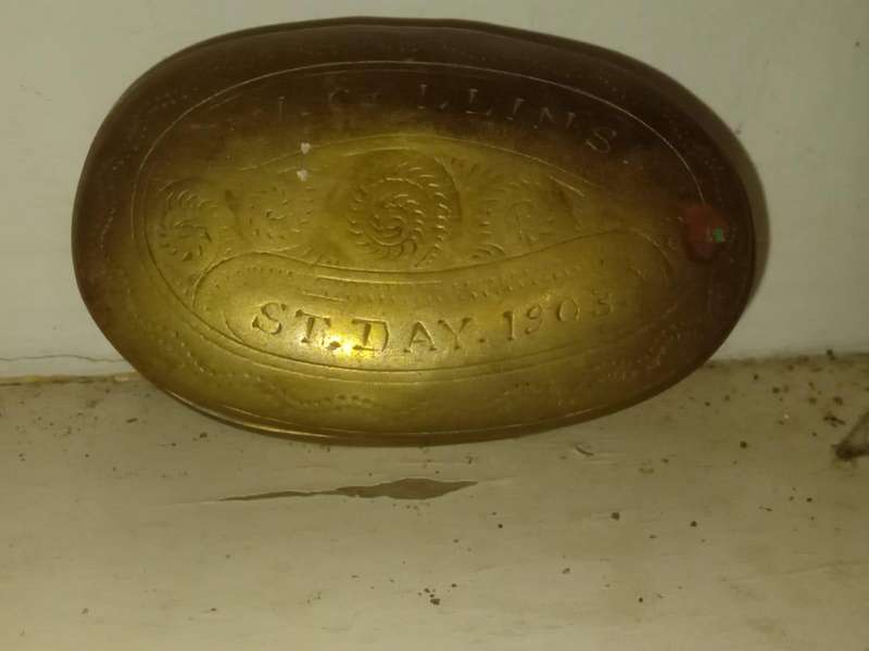 Antique Brass Tobacco/Snuff Tin  W. Collins, St. Day 1903 (Rare Collectible)