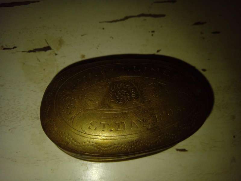 Antique Brass Tobacco/Snuff Tin  W. Collins, St. Day 1903 (Rare Collectible)