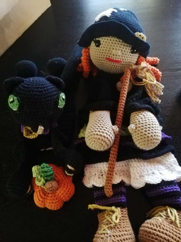 Crochet Comfort Cuddle  Attachment Doll - Witch and Cat Set with Accessories