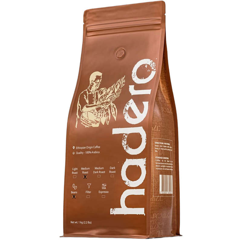 Hadero Ethiopian Gourmet Coffee - Single Origin 100% Arabica - Medium Roast - Beans 1kg