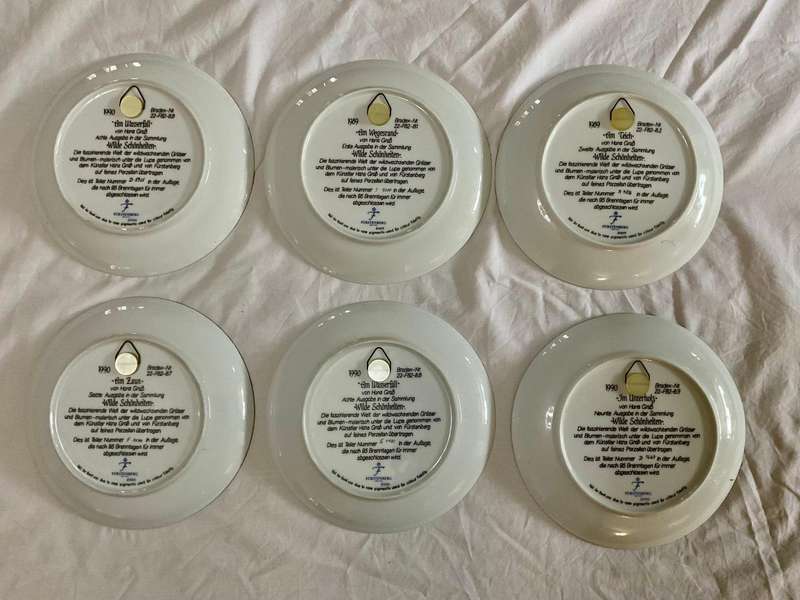 Vintage Collector Plate Set  Fürstenberg "Wilde Schönheiten" (6x German Botanical Porcelain)