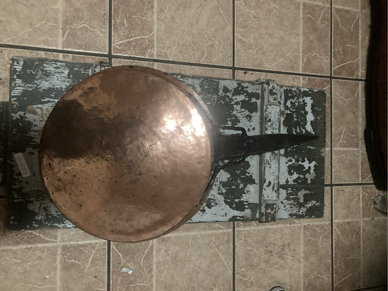 Antique French copper frying pan