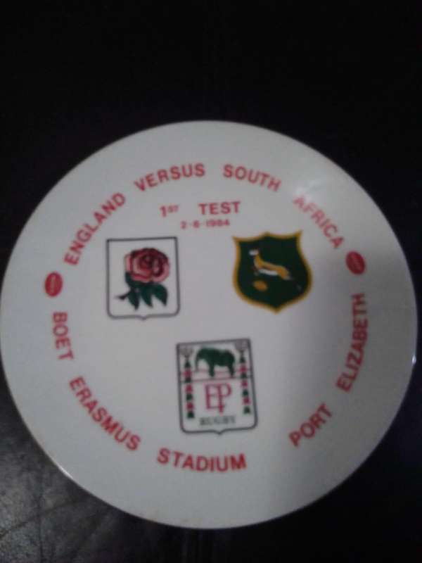 1984 England vs South Africa 1st Test Rugby Commemorative Plate  Boet Erasmus Stadium