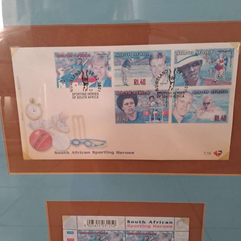 Framed South African Sporting Heroes Stamp Collection