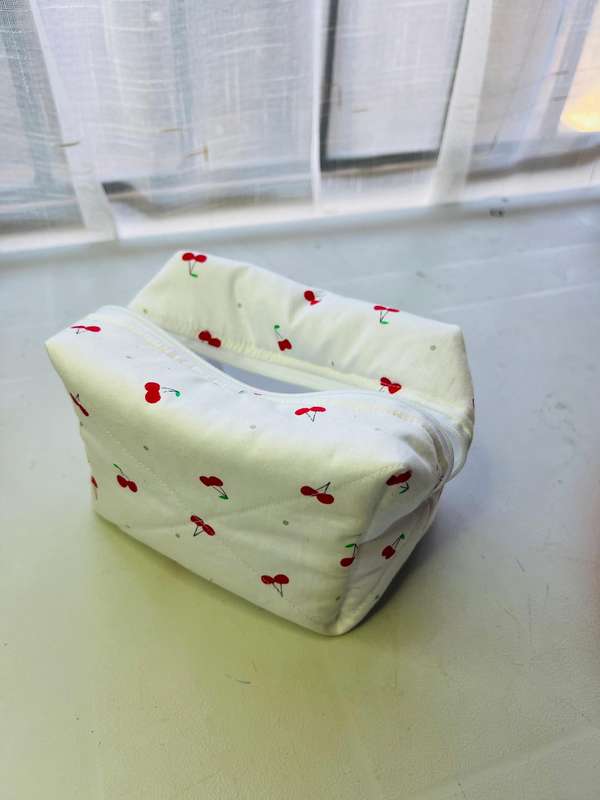 Quilted Cherry Makeup Bag | Handmade Cosmetic Pouch