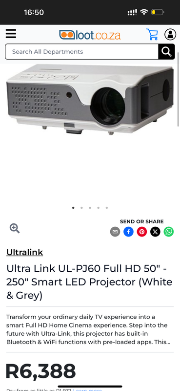 Ultra Link UL-PJ60 Full HD 50" - 250" Smart LED Projector (White & Grey)