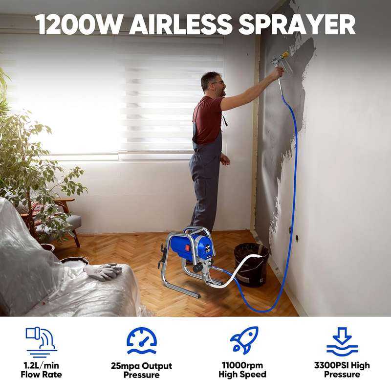 1200W Airless Paint Sprayer, 3300PSI High Efficiency Electric Paint Sprayer with Extension Rod, Thin