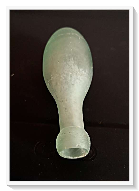 ANTIQUE TORPEDO BOTTLE GREEN GLASS WITH STUNNING IRIDESCENT OXIDIZATION in GOOD CONDITION