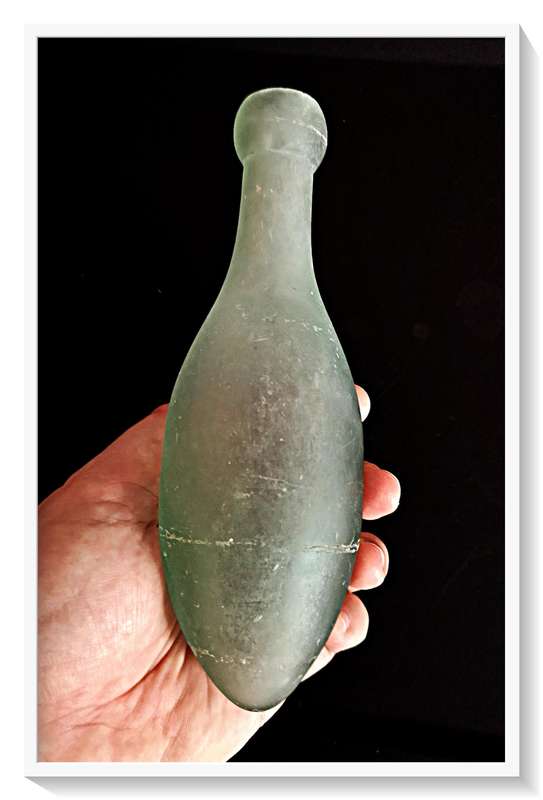 ANTIQUE TORPEDO BOTTLE GREEN GLASS WITH STUNNING IRIDESCENT OXIDIZATION in GOOD CONDITION