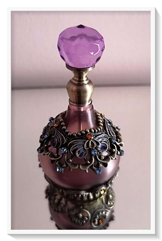 A Beautiful Little Glass and Metal Art Nouveau Styled Scent Bottle for Oil Based Perfume 90mm X 45mm