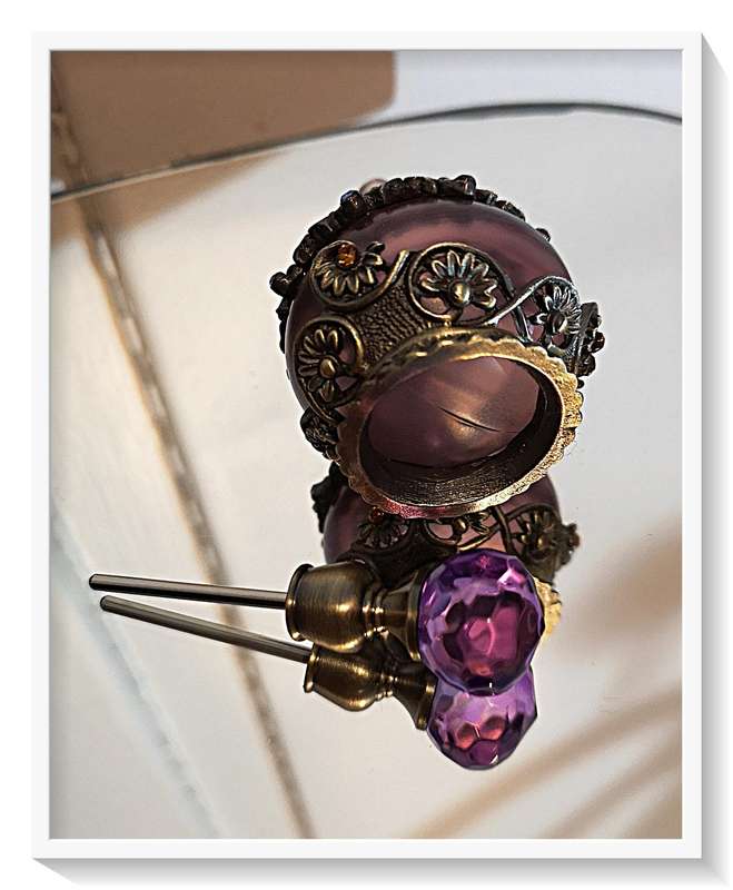 A Beautiful Little Glass and Metal Art Nouveau Styled Scent Bottle for Oil Based Perfume 90mm X 45mm
