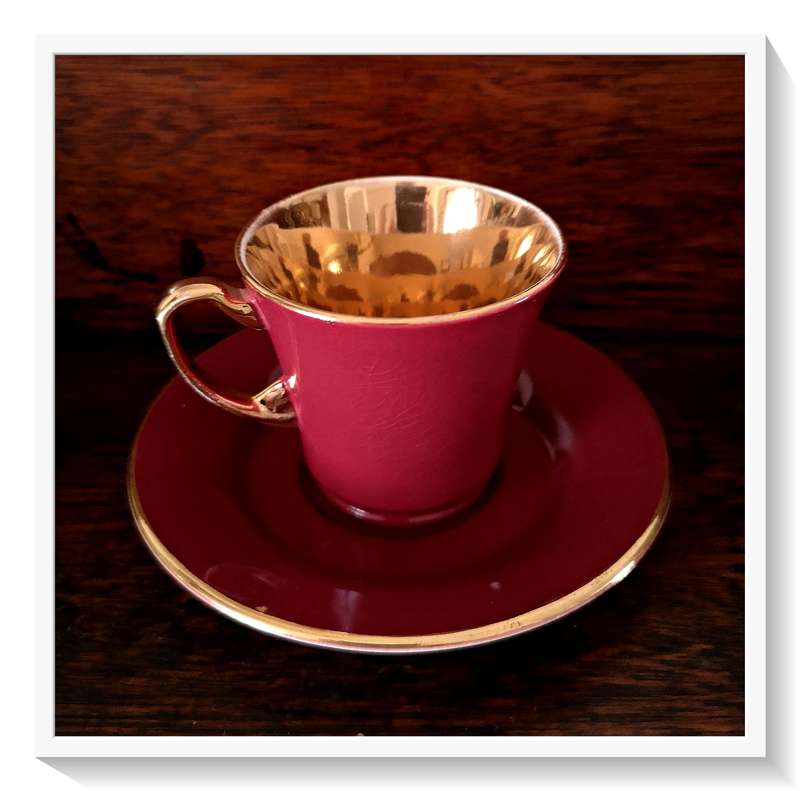 A Fabulous Little Crown Devon Mini Teacup in Gold and Red Made in England