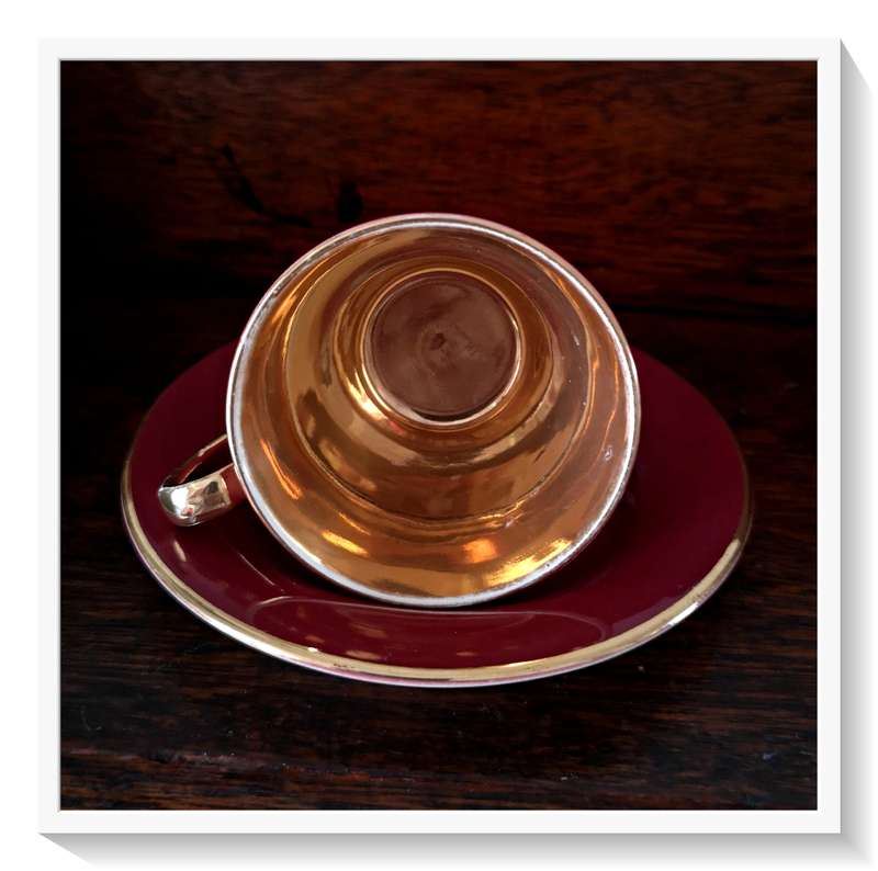 A Fabulous Little Crown Devon Mini Teacup in Gold and Red Made in England