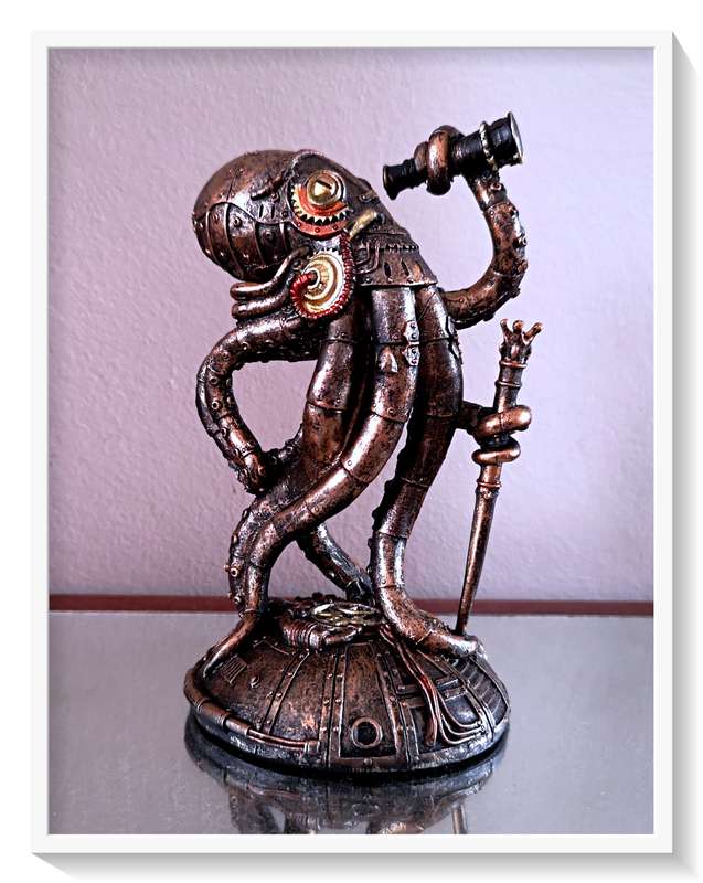 A Fantastic Steampunk Octopus Figurine - Resin Cast and Hand-Painted - Dimensions 100mm by 180mm