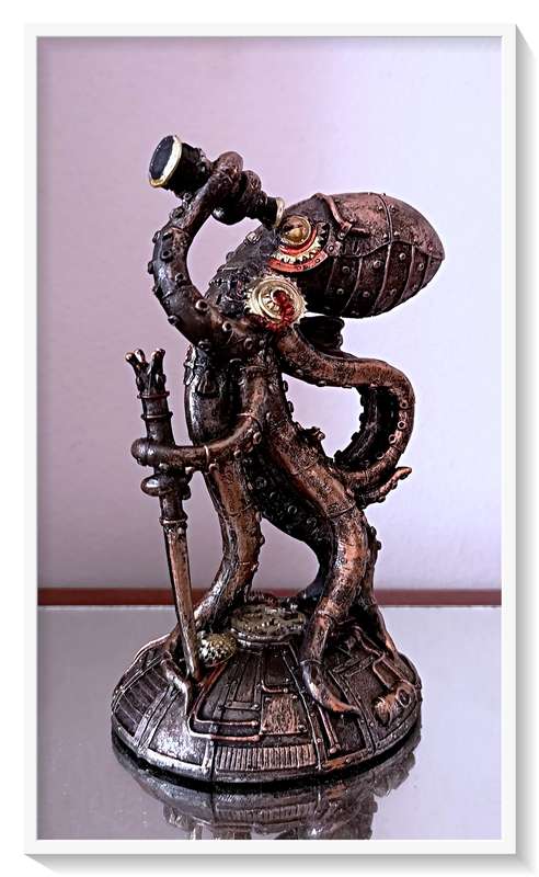 A Fantastic Steampunk Octopus Figurine - Resin Cast and Hand-Painted - Dimensions 100mm by 180mm