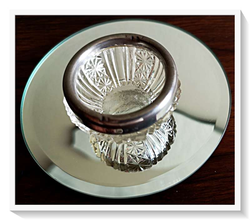 A Most Precious Little Antique Cut Glass Trinket Bowl with Sterling 925 Silver Rim