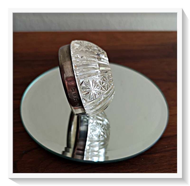 A Most Precious Little Antique Cut Glass Trinket Bowl with Sterling 925 Silver Rim