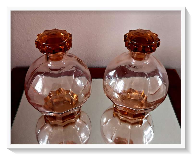A Pair of Charming Spherical Art Deco Style Translucent Pink Bottles Dimensions 150mm by 100mm