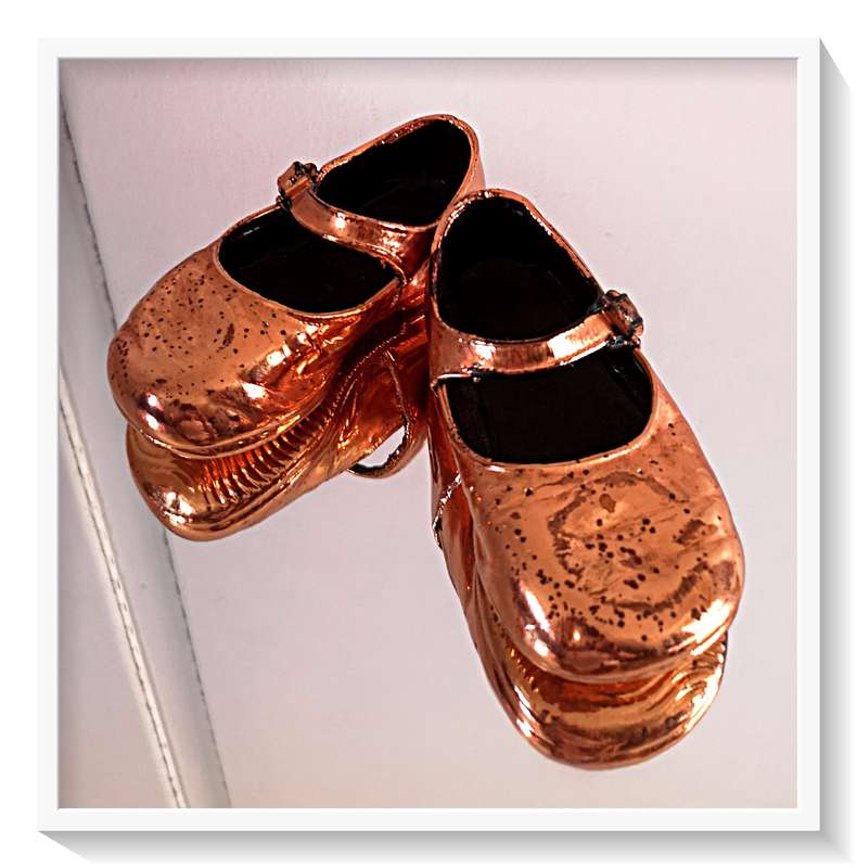 A Pair of Vintage Shoes Dipped and Cast in Copper - In Pristine Condition Dimensions 130mm x 60mm