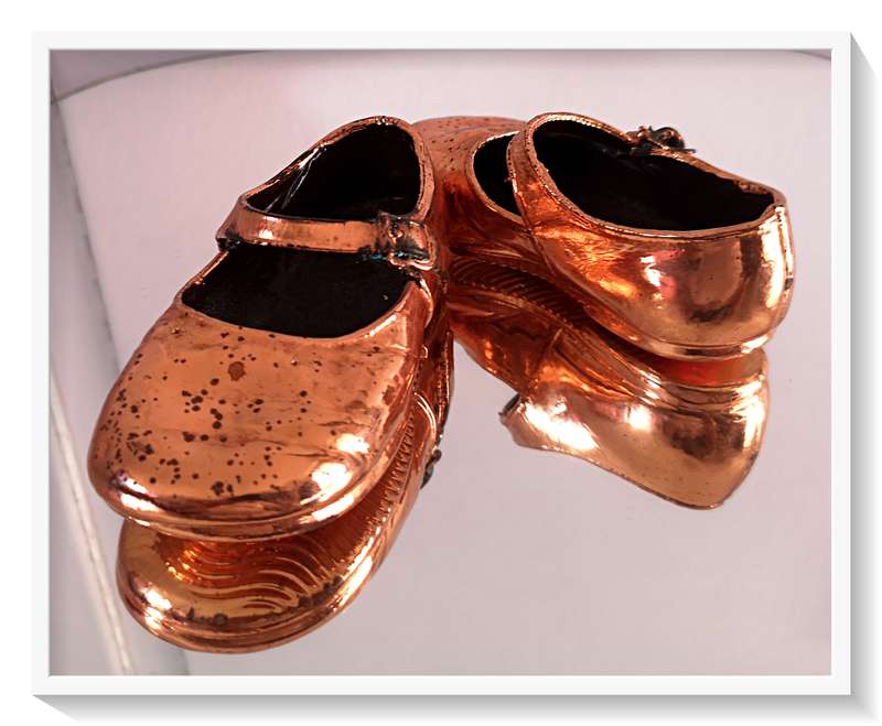 A Pair of Vintage Shoes Dipped and Cast in Copper - In Pristine Condition Dimensions 130mm x 60mm