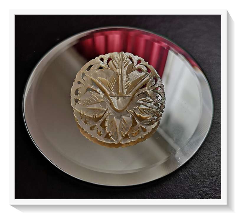 A Stunning Old Circular Hand- Carved Mother of Pearl Brooch - Simplistic, but a beauty****