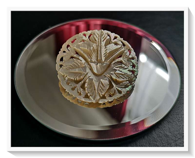 A Stunning Old Circular Hand- Carved Mother of Pearl Brooch - Simplistic, but a beauty****