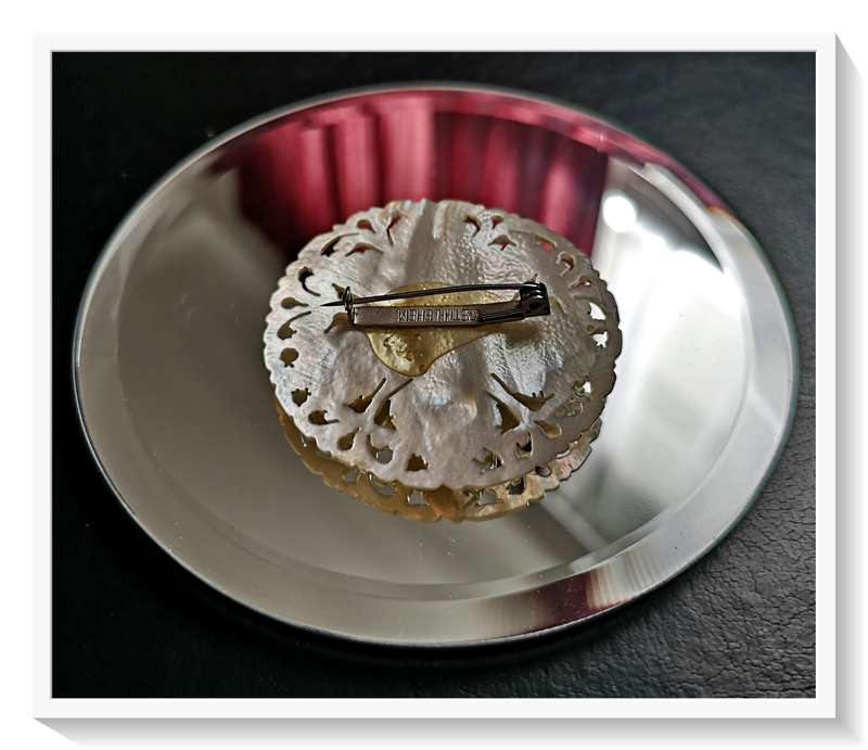 A Stunning Old Circular Hand- Carved Mother of Pearl Brooch - Simplistic, but a beauty****