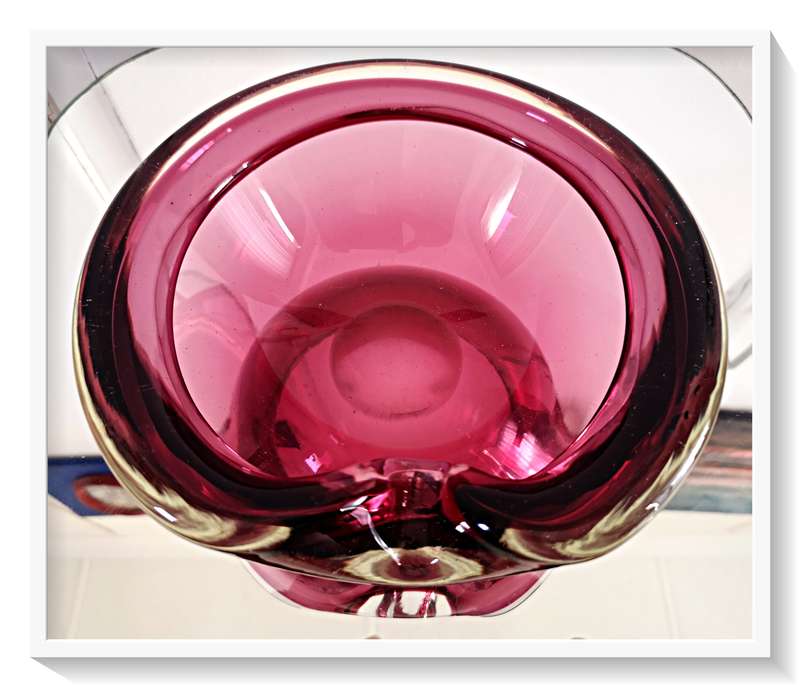 A Very Large Murano Ashtray Circa 1950s - In Pink and Purple Glass - Heavy Item - Dimensions 190mm *