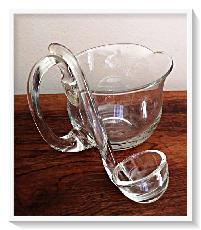 A Vintage Clear Glass Jug with Thick Murano-esque Glass Scooping Spoon - An Unusual Find ***
