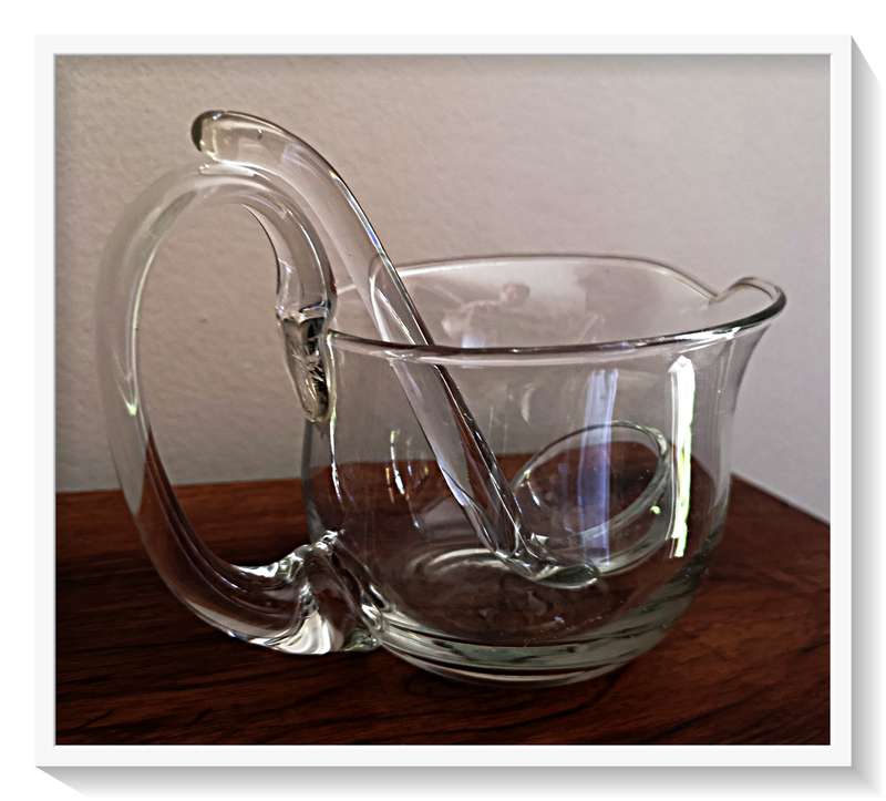 A Vintage Clear Glass Jug with Thick Murano-esque Glass Scooping Spoon - An Unusual Find ***