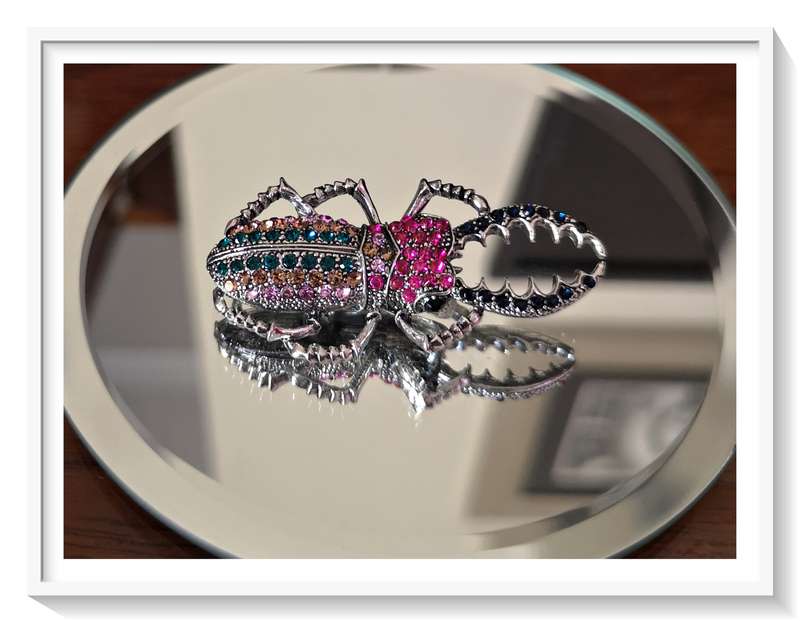 An Elegant Glitzy and Glamarous Metal and Rhinestone studded Stag Beetle Brooch - Condition: New