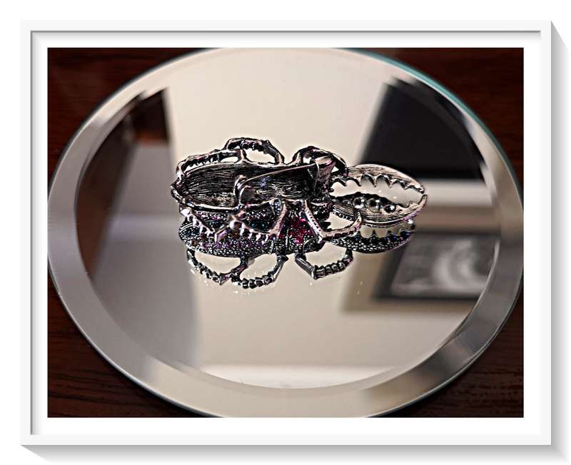 An Elegant Glitzy and Glamarous Metal and Rhinestone studded Stag Beetle Brooch - Condition: New