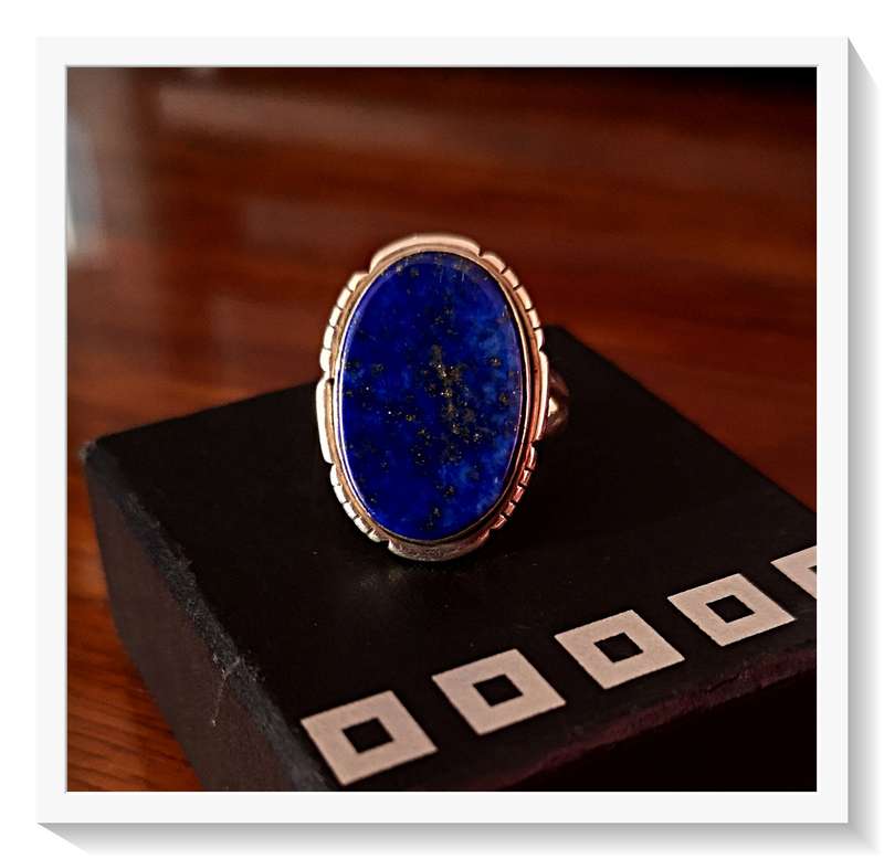 A Vintage Sterling Silver Ring - 925 AG Oval Lapis Lazuli Ring - Size 7
