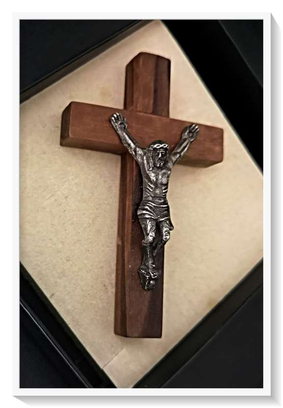 Chunky Wooden Cross with Metal Christ Figure - 60MM in Length (Small)