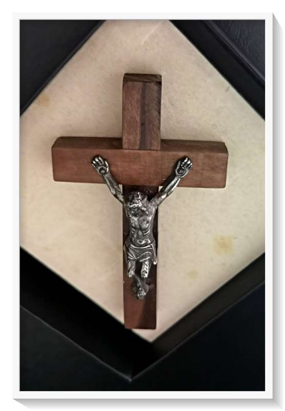 Chunky Wooden Cross with Metal Christ Figure - 60MM in Length (Small)