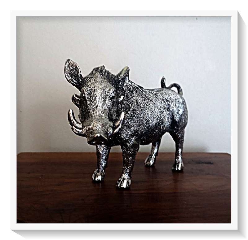 Fairly Large Resin Cast Silver Warthog display ornament - Dimensions 190mm by 120mm by 70mm